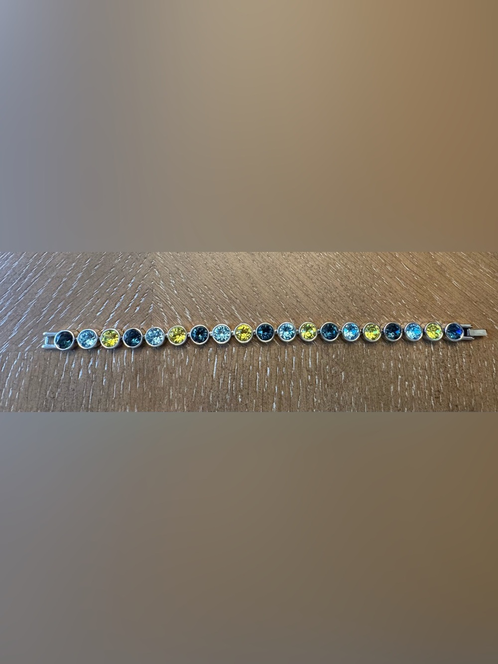 Touchstone Crystal Silver-Tone Bracelet 💙💚 Blue & Lime Green Swarovski Crystals